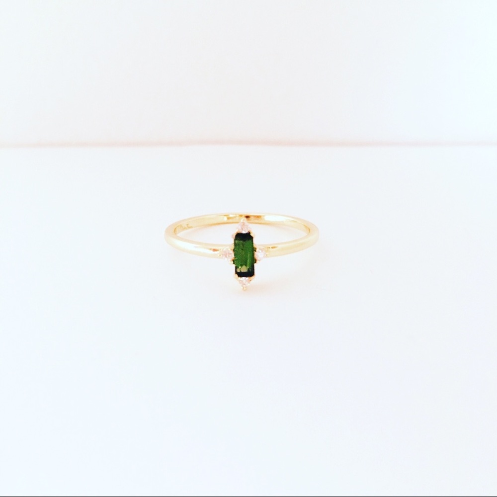 Tourmaline Ring, 14k Yellow Gold Ring, Baguette